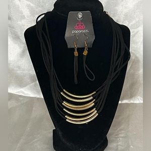 Boho Black and Gold Necklace and Earring Set by Paparazzi
